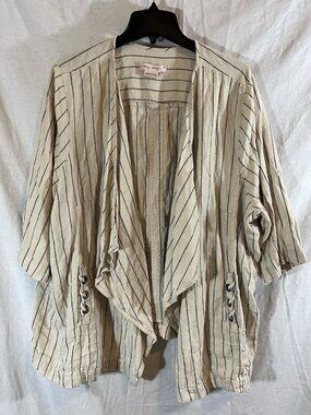 In Every Story Women’s 3X Beige Striped Linen Blend Shrug